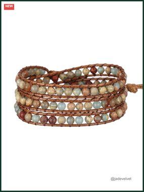 Natural Stone Crystal Leather Wrap Bracelet Boho Handcrafted